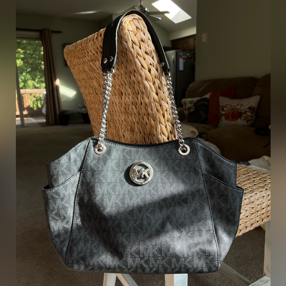 Black Michael Kors MK signature leather bag